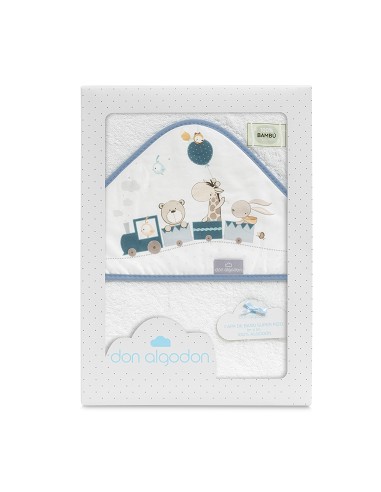 Capa de Baño 1X1 Bambu Mod. Jirafa Tren Bco/Azul