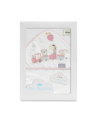 Capa de Baño 1X1 Bambu Mod. Jirafa Tren Bco/Rosa