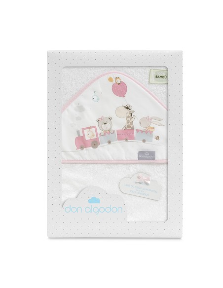 Capa de Baño 1X1 Bambu Mod. Jirafa Tren Bco/Rosa