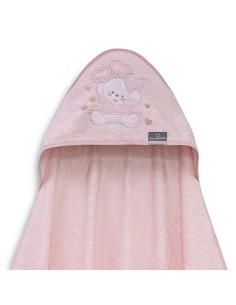 Capa de Baño 1X1 Bambu D. Algodon Oso Corazones Rosa