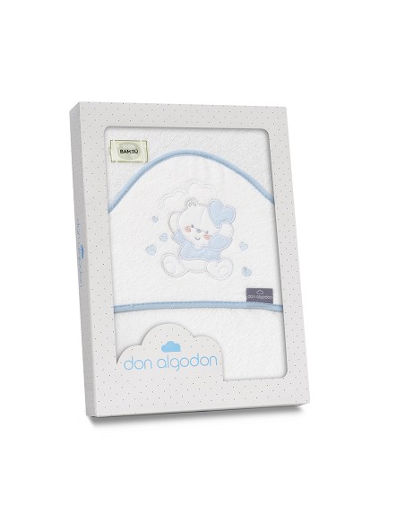Capa de Baño 1X1 Bambu D. Algodon Oso Corazones Bco/Azul