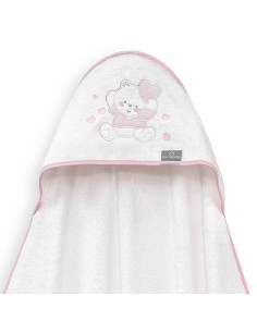 Capa de Baño 1X1 Bambu D. Algodon Oso Corazones Bco/Rosa