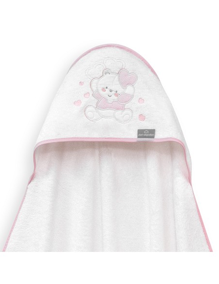 Capa de Baño 1X1 Bambu D. Algodon Oso Corazones Bco/Rosa