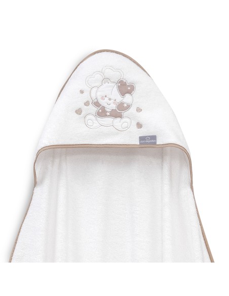 Capa de Baño 1X1 Bambu D. Algodon Oso Corazones Bco/Beig