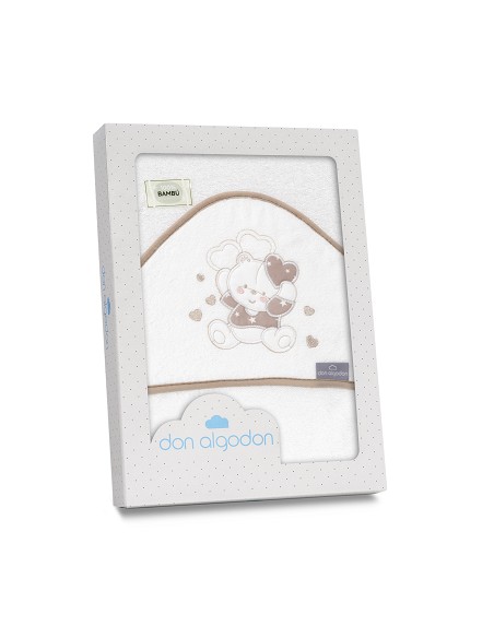 Capa de Baño 1X1 Bambu D. Algodon Oso Corazones Bco/Beig