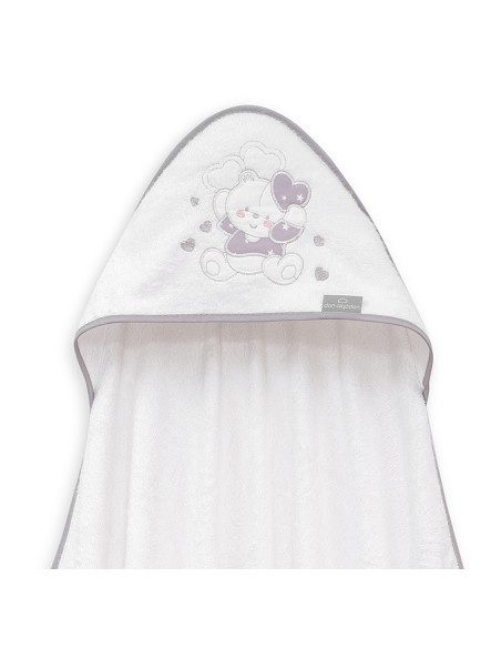 Capa de Baño 1X1 Bambu D. Algodon Oso Corazones Bco/Gris