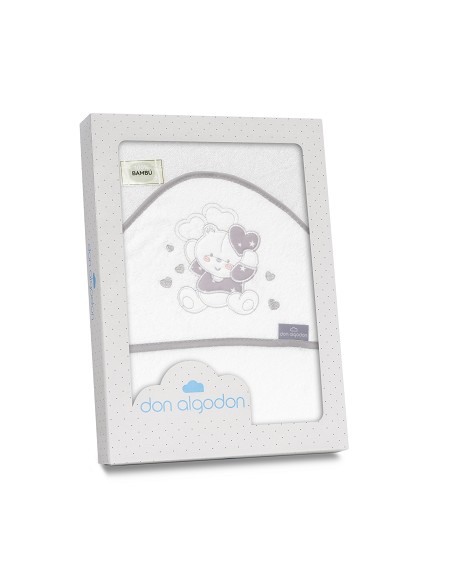 Capa de Baño 1X1 Bambu D. Algodon Oso Corazones Bco/Gris