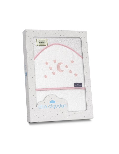 Capa de Baño 1X1 Bambu D. Algodon Luna Estrellas Bco/Rosa