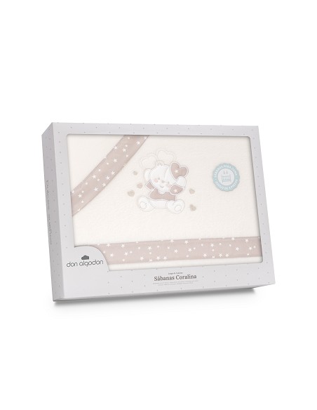 Triptico Coche Coralina D. Algodon Oso Corazones Beig
