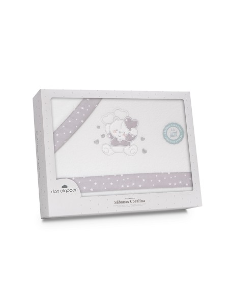 Triptico Coche Coralina D. Algodon Oso Corazones Bco/Gris