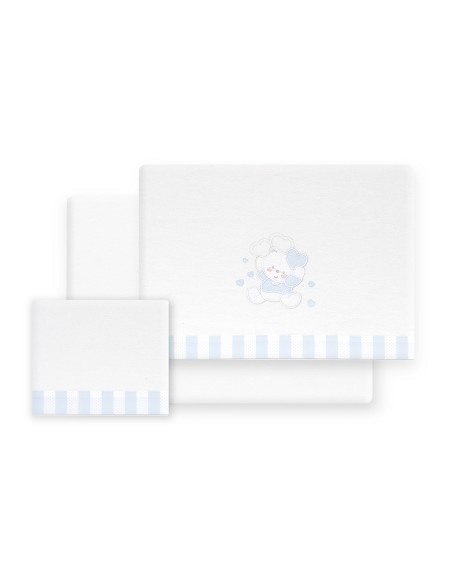 Triptico Coche Franela D. Algodon Oso Corazones Bco/Azul