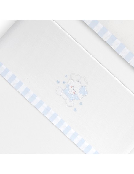 Triptico Coche Franela D. Algodon Oso Corazones Bco/Azul