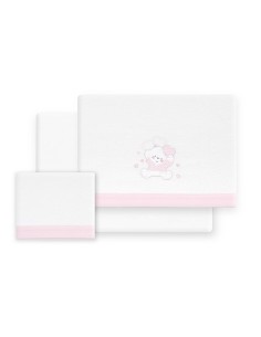 Triptico Coche Franela D. Algodon Oso Corazones Bco/Rosa
