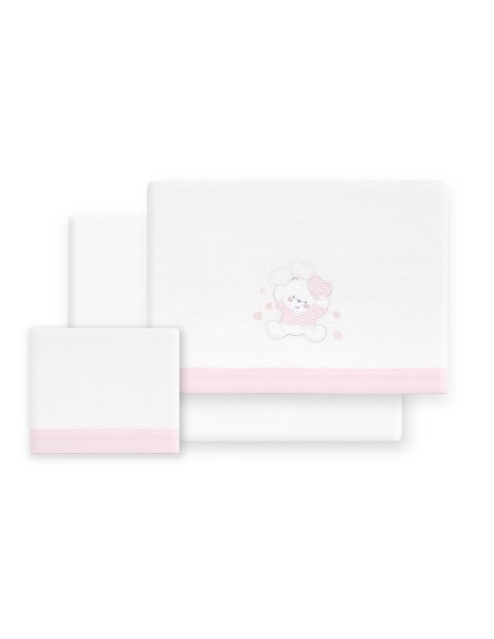 Triptico Coche Franela D. Algodon Oso Corazones Bco/Rosa