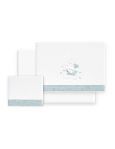 Triptico Coche Franela D. Algodon Oso Corazones Bco/Verde