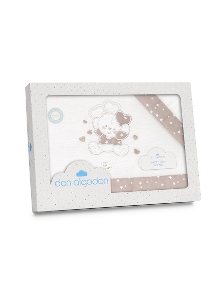 Triptico Coche Franela D. Algodon Oso Corazones Bco/Beig