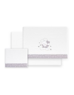 Triptico Coche Franela D. Algodon Oso Corazones Bco/Gris
