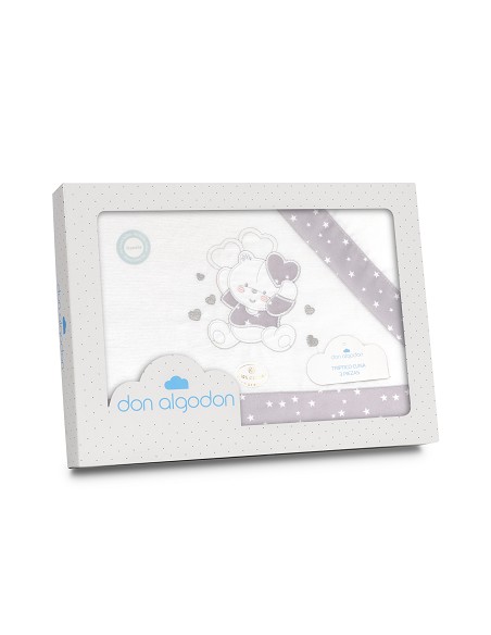 Triptico Coche Franela D. Algodon Oso Corazones Bco/Gris