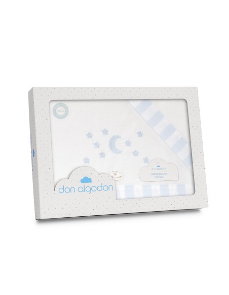 Triptico Coche Franela D. Algodon Luna Estrella Bco/Azul