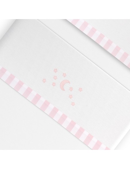 Triptico Coche Franela D. Algodon Luna Estrella Bco/Rosa