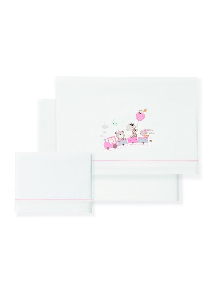 Triptico Coche 100% Algodon Mod. Jirafa Tren Bco/Rosa