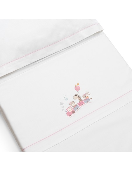 Triptico Coche 100% Algodon Mod. Jirafa Tren Bco/Rosa