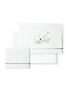 Triptico Coche 100% Algodon Mod. Jirafa Tren Bco/Verde