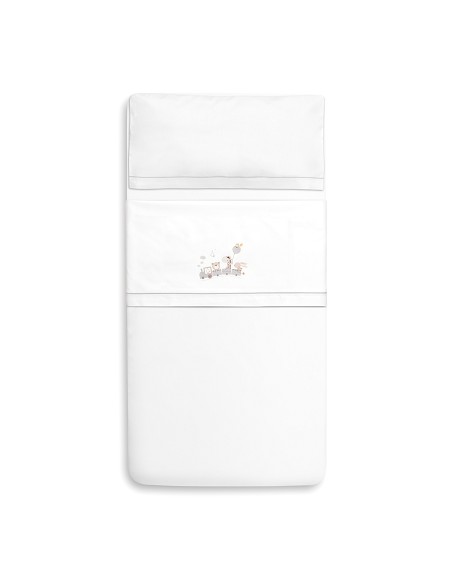 Triptico Coche 100% Algodon Mod. Jirafa Tren Bco/Gris