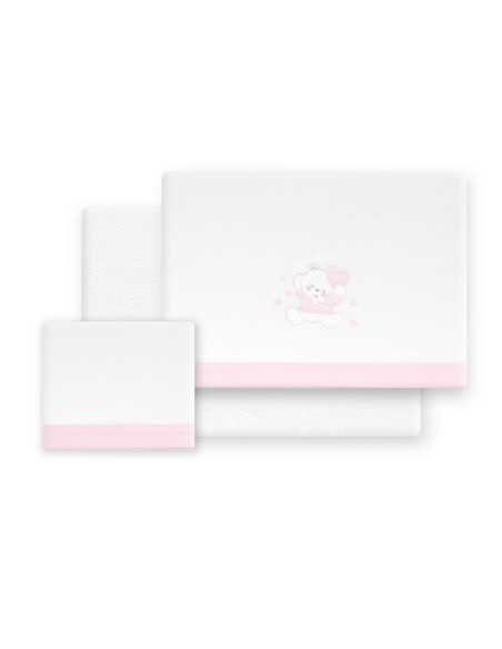 Triptico Cuna Coralina D. Algodon Oso Corazones Bco/Rosa