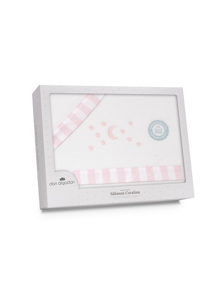 Triptico Cuna Coralina D. Algodon Luna Estrellas Bco/Rosa