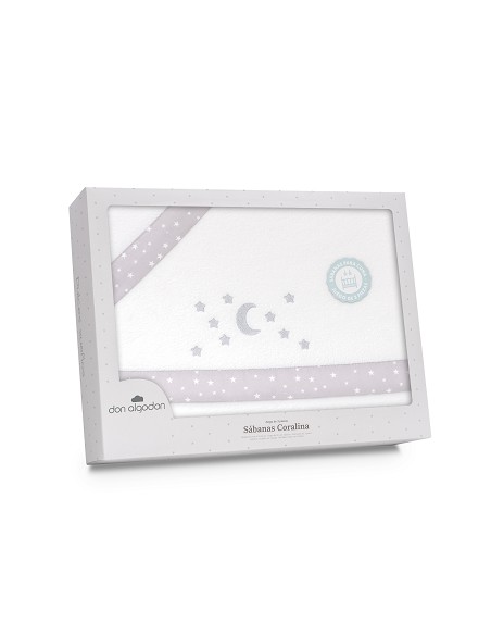 Triptico Cuna Coralina D. Algodon Luna Estrellas Bco/Gris