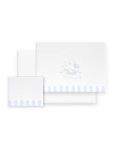 Triptico Cuna Franela D. Algodon Oso Corazones Bco/Azul