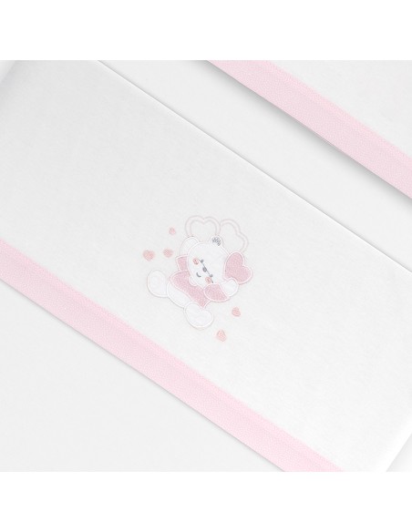 Triptico Cuna Franela D. Algodon Oso Corazones Bco/Rosa