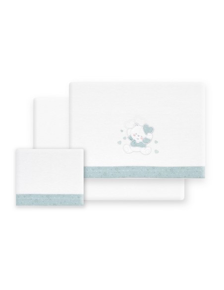 Triptico Cuna Franela D. Algodon Oso Corazones Bco/Verde
