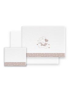 Triptico Cuna Franela D. Algodon Oso Corazones Bco/Beig