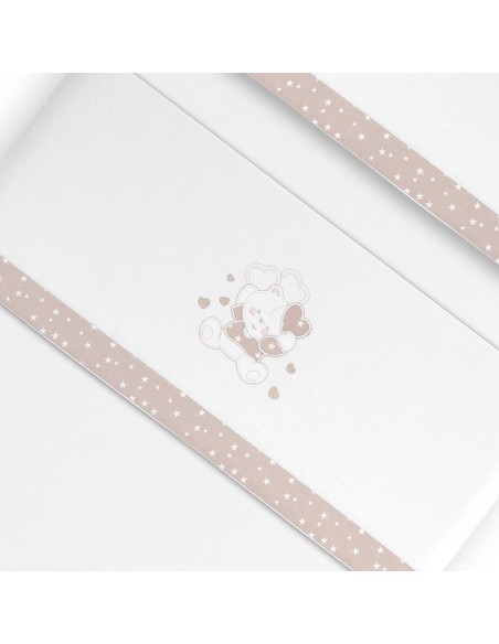 Triptico Cuna Franela D. Algodon Oso Corazones Bco/Beig