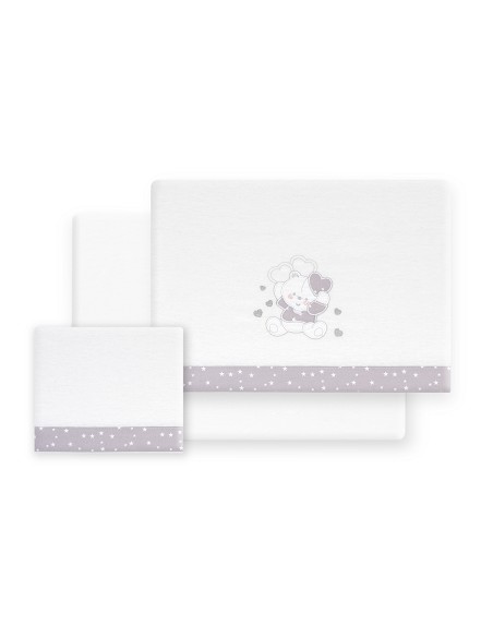 Triptico Cuna Franela D. Algodon Oso Corazones Bco/Gris