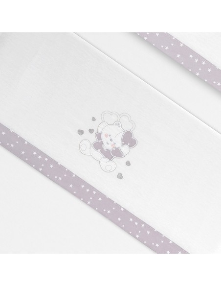 Triptico Cuna Franela D. Algodon Oso Corazones Bco/Gris