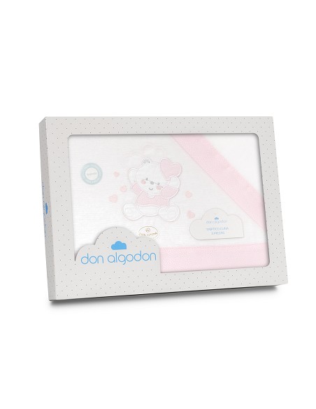 Triptico Cuna Franela D. Algodon Luna Estrella Bco/Rosa