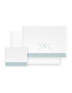 Triptico Cuna Franela D. Algodon Luna Estrella Bco/Verde