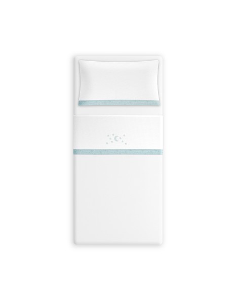 Triptico Cuna Franela D. Algodon Luna Estrella Bco/Verde