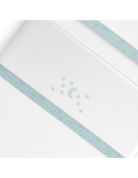 Triptico Cuna Franela D. Algodon Luna Estrella Bco/Verde