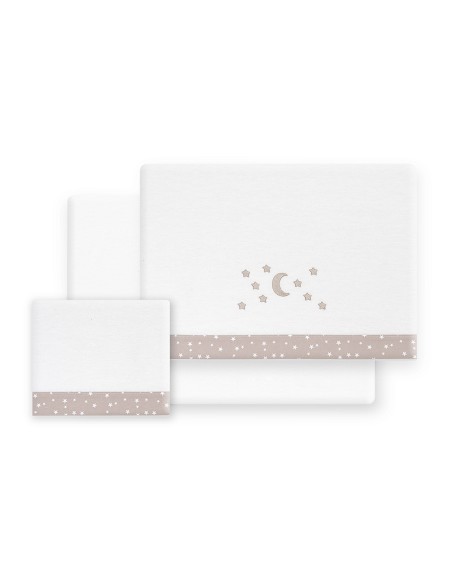 Triptico Cuna Franela D. Algodon Luna Estrella Bco/Beig