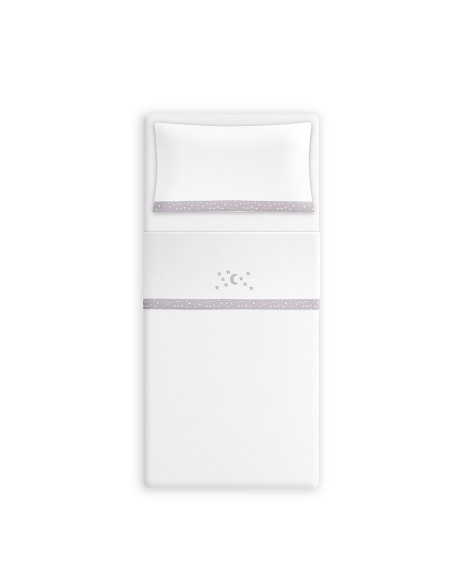 Triptico Cuna Franela D. Algodon Luna Estrella Bco/Gris