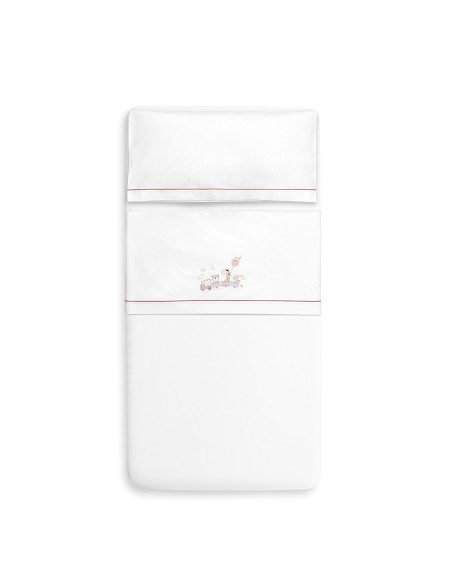 Triptico Cuna 100% Algodon Mod. Jirafa Tren+Kit Peine y Cepillo Bco/Maquillaje