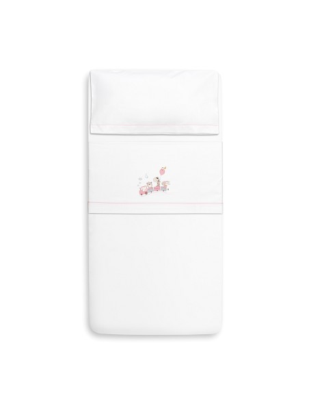 Triptico Cuna 100% Algodon Mod. Jirafa Tren+Kit Peine y Cepillo Bco/Rosa