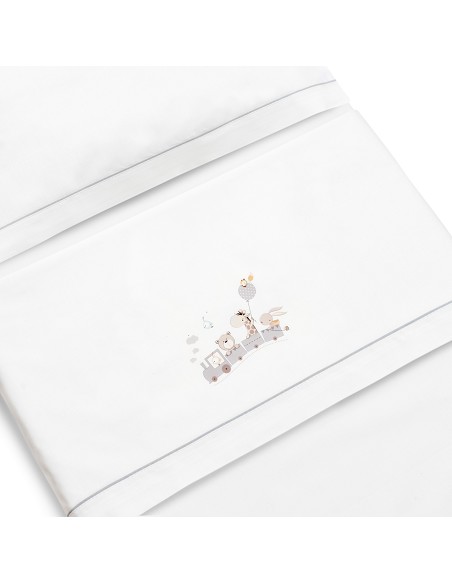 Triptico Cuna 100% Algodon Mod. Jirafa Tren+Kit Peine y Cepillo Bco/Gris