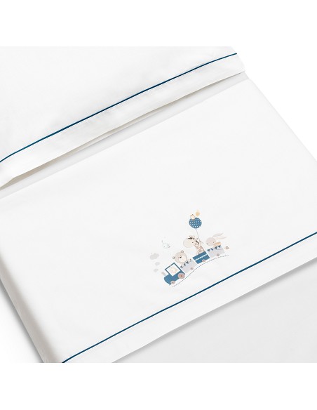 Triptico Cuna 100% Algodon Mod. Jirafa Tren+Kit Peine y Cepillo Bco/Petroleo