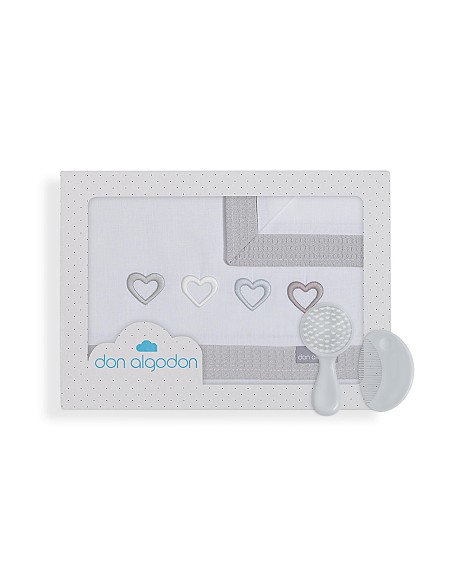 Triptico Cuna 100% Alg Mod Cuore Bco/Gris