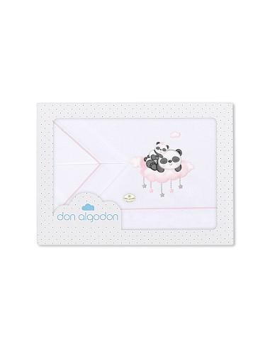 Triptico Cuna 100% Alg Mod Panda Nube Rosa